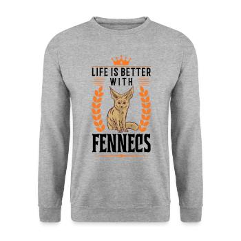 Das Leben ist besser mit einem Fennek - Unisex Pullover - Weißgrau meliert - Vorne - Alina (178cm) & Michal (187cm)