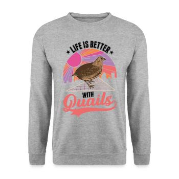 La vie est meilleure avec les éleveurs de cailles - Sweat-shirt Unisexe - gris chiné - Devant - Alina (178cm) & Michal (187cm)