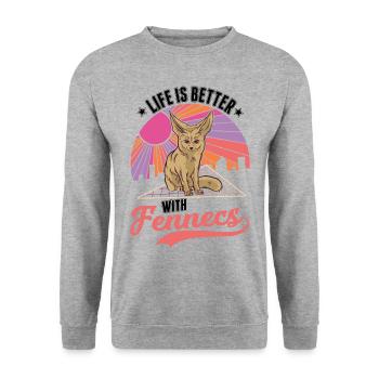 Das Leben ist besser mit einem Fennek - Unisex Pullover - Weißgrau meliert - Vorne - Alina (178cm) & Michal (187cm)