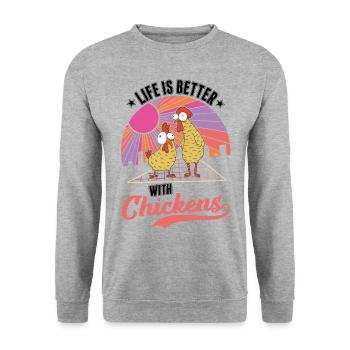 Life is better with chicken farmer - Unisex Sweatshirt - salt & pepper - Front - Alina (178cm) & Michal (187cm)