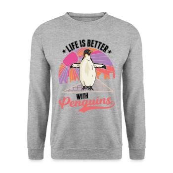 Life is better with Penguins Penguin - Unisex Sweatshirt - salt & pepper - Front - Alina (178cm) & Michal (187cm)