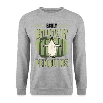 Easily distracted by Penguins Pinguin - Unisex Pullover - Weißgrau meliert - Vorne - Alina (178cm) & Michal (187cm)