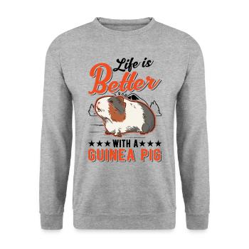 La vie est meilleure avec un cochon d’Inde - Sweat-shirt Unisexe - gris chiné - Devant - Alina (178cm) & Michal (187cm)