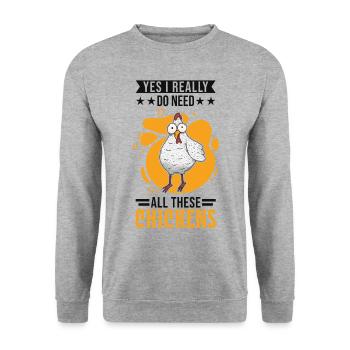 Hühner Hühnerzucht Hühnchen Landwirt - Unisex Pullover - Weißgrau meliert - Vorne - Alina (178cm) & Michal (187cm)