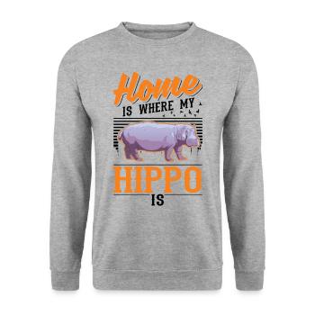 La maison est l’endroit où mon hippopotame est hippopotame - Sweat-shirt Unisexe - gris chiné - Devant - Alina (178cm) & Michal (187cm)