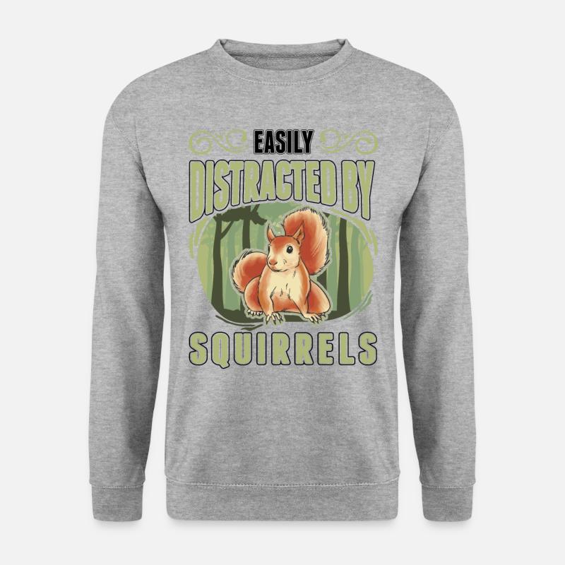 Easily distracted by Squirrels Eichhörnchen - Unisex Pullover - Weißgrau meliert