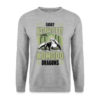 Easily distracted by Komodo Dragons Waran - Unisex Pullover - Weißgrau meliert - Vorne - Alina (178cm) & Michal (187cm)