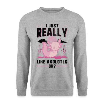 J’aime beaucoup la salamandre à queue d’Axolotl - Sweat-shirt Unisexe - gris chiné - Devant - Alina (178cm) & Michal (187cm)
