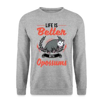 Das Leben ist besser mit Opossums Beutelratte - Unisex Pullover - Weißgrau meliert - Vorne - Alina (178cm) & Michal (187cm)