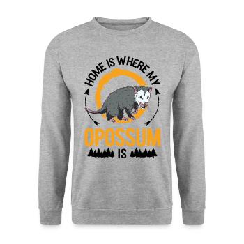 Zuhause is wo mein Opossum ist Possum - Unisex Pullover - Weißgrau meliert - Vorne - Alina (178cm) & Michal (187cm)