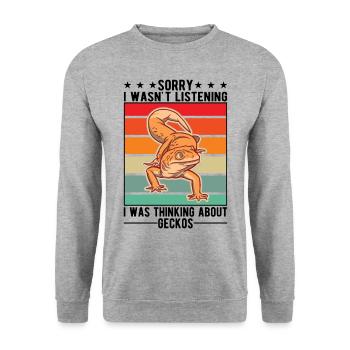 Gecko Geschenk Leopardgecko - Unisex Pullover - Weißgrau meliert - Vorne - Alina (178cm) & Michal (187cm)