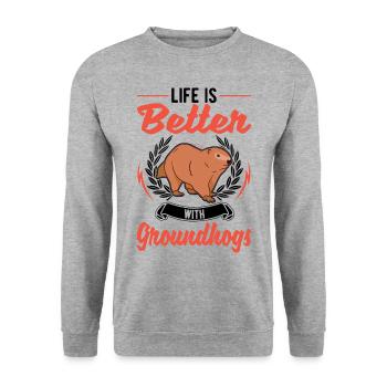 Das Leben ist besser mit einem Murmeltier - Unisex Pullover - Weißgrau meliert - Vorne - Alina (178cm) & Michal (187cm)
