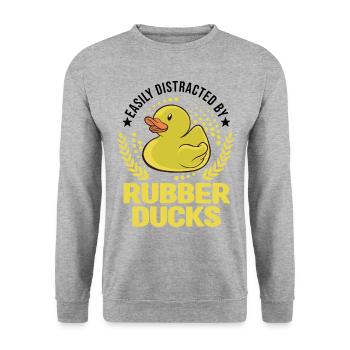 Facilement distrait par Rubber Ducks Rubber Duck - Sweat-shirt Unisexe - gris chiné - Devant - Alina (178cm) & Michal (187cm)