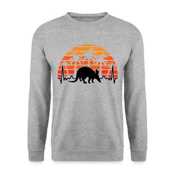 Erdferkel Herzschlag Retro - Unisex Pullover - Weißgrau meliert - Vorne - Alina (178cm) & Michal (187cm)