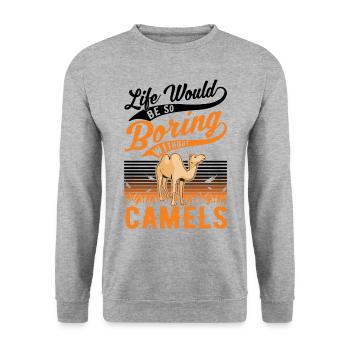 Kamel Geschenk Dromedar Camel Großkamel - Unisex Pullover - Weißgrau meliert - Vorne - Alina (178cm) & Michal (187cm)