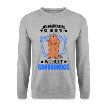 Murmeltier Groundhog Day Waldmurmeltier - Unisex Pullover - Weißgrau meliert - Vorne - Alina (178cm) & Michal (187cm)