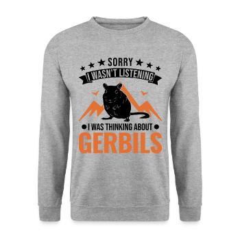 Gerbil Geschenk Mongolische Rennratte Rennmaus - Unisex Pullover - Weißgrau meliert - Vorne - Alina (178cm) & Michal (187cm)