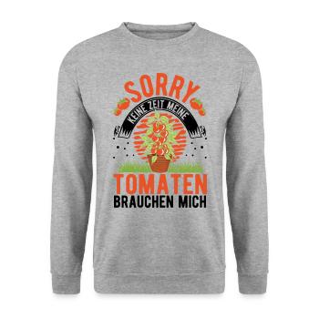 Tomaten Geschenk Tomatenzüchter Paradeiser - Unisex Pullover - Weißgrau meliert - Vorne - Alina (178cm) & Michal (187cm)