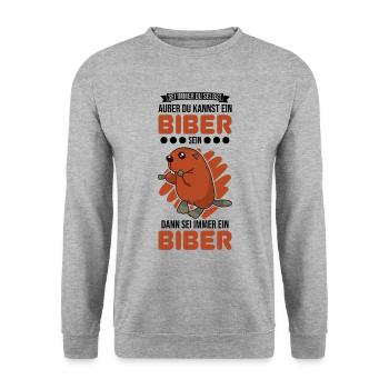 Biber Geschenk Biberdamm - Unisex Pullover - Weißgrau meliert - Vorne - Alina (178cm) & Michal (187cm)