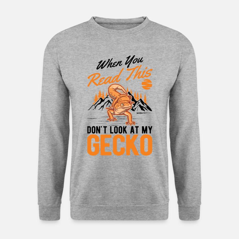 Gecko Geschenk Leopardgecko - Unisex Pullover - Weißgrau meliert