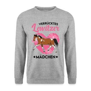 Verrücktes Lewitzer Mädchen - Unisex Pullover - Weißgrau meliert - Vorne - Alina (178cm) & Michal (187cm)