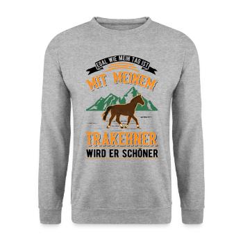 Trakehner Geschenk Trakehner Pferd - Unisex Pullover - Weißgrau meliert - Vorne - Alina (178cm) & Michal (187cm)