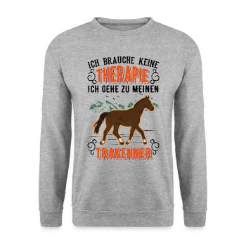 Trakehner Therapie Trakehner Pferd - Unisex Pullover - Weißgrau meliert - Vorne - Alina (178cm) & Michal (187cm)