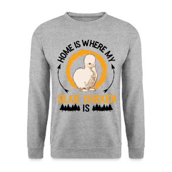 La maison est l’endroit où se trouve mon poulet en soie - Sweat-shirt Unisexe - gris chiné - Devant - Alina (178cm) & Michal (187cm)