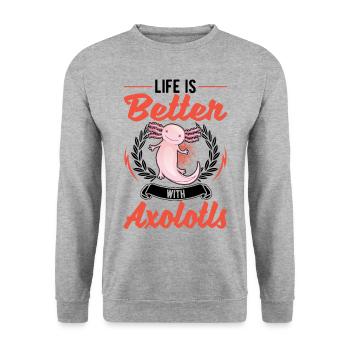 La vie est meilleure avec la salamandre à queue d’Axolotl - Sweat-shirt Unisexe - gris chiné - Devant - Alina (178cm) & Michal (187cm)