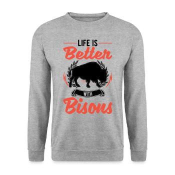 Life is better with a buffalo water buffalo - Unisex Sweatshirt - salt & pepper - Front - Alina (178cm) & Michal (187cm)
