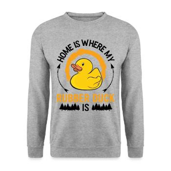 La maison est l’endroit où mon canard en caoutchouc est Canard grinçant - Sweat-shirt Unisexe - gris chiné - Devant - Alina (178cm) & Michal (187cm)