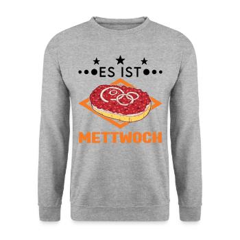 Es ist Mettwoch Mettbrötchen Mett Hackepeter - Unisex Pullover - Weißgrau meliert - Vorne - Alina (178cm) & Michal (187cm)