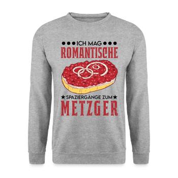 Mettbrötchen Liebhaber Mett Hackepeter - Unisex Pullover - Weißgrau meliert - Vorne - Alina (178cm) & Michal (187cm)