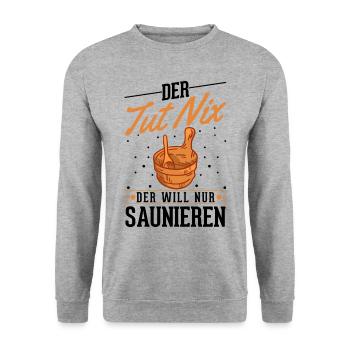 Der tut nix Der will nur saunieren Saunagänger - Unisex Pullover - Weißgrau meliert - Vorne - Alina (178cm) & Michal (187cm)