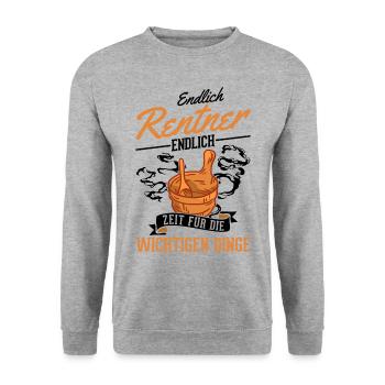 Sauna Rentner Saunieren Opa Saunagänger - Unisex Pullover - Weißgrau meliert - Vorne - Alina (178cm) & Michal (187cm)