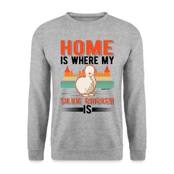 La maison est l’endroit où se trouve mon poulet en soie - Sweat-shirt Unisexe - gris chiné - Devant - Alina (178cm) & Michal (187cm)