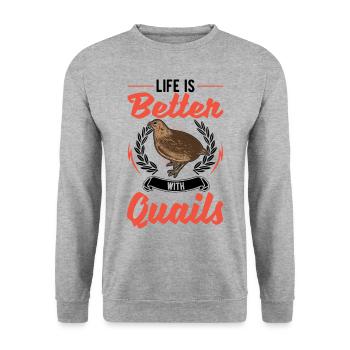 La vie est meilleure avec les éleveurs de cailles - Sweat-shirt Unisexe - gris chiné - Devant - Alina (178cm) & Michal (187cm)