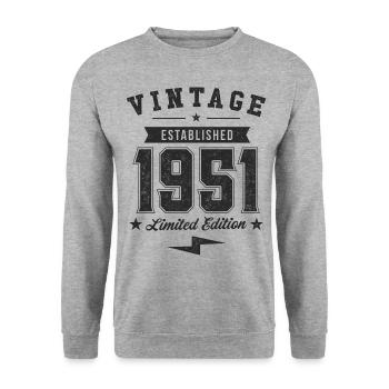 Jahrgang 1951 - Unisex Pullover - Weißgrau meliert - Vorne - Alina (178cm) & Michal (187cm)