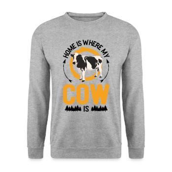 Zuhause ist wo meine Kuh ist Landwirt Bauer - Unisex Pullover - Weißgrau meliert - Vorne - Alina (178cm) & Michal (187cm)