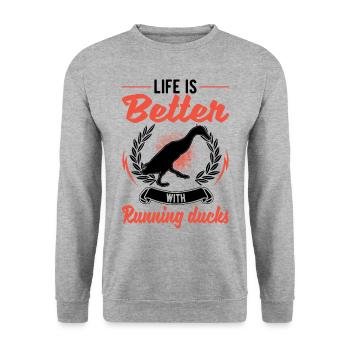 La vie est meilleure avec les canards qui courent - Sweat-shirt Unisexe - gris chiné - Devant - Alina (178cm) & Michal (187cm)