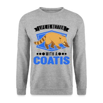 La vie est meilleure avec un coati - Sweat-shirt Unisexe - gris chiné - Devant - Alina (178cm) & Michal (187cm)