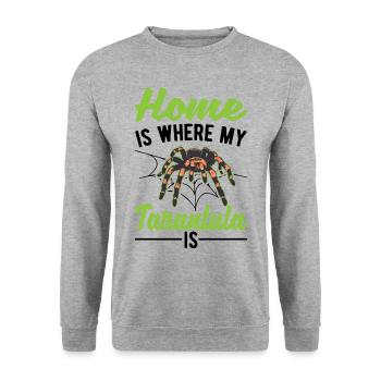 Zuhause ist wo meine Tarantel ist - Unisex Pullover - Weißgrau meliert - Vorne - Alina (178cm) & Michal (187cm)