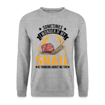 Schnecke Geschenk Weinbergschnecke - Unisex Pullover - Weißgrau meliert - Vorne - Alina (178cm) & Michal (187cm)