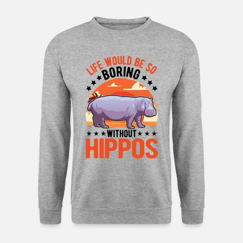 Nilpferd Geschenk Hippo Flusspferd - Unisex Pullover - Weißgrau meliert