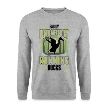 Easily distracted by Running Ducks Laufente - Unisex Sweatshirt - salt & pepper - Front - Alina (178cm) & Michal (187cm)