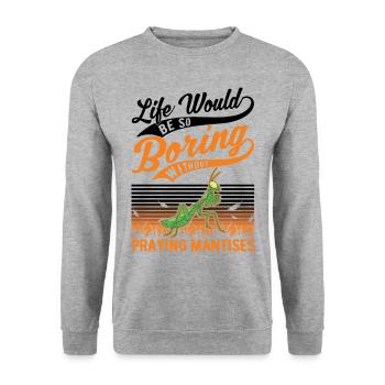 Gottesanbeterin Geschenk Mantis Fangschrecke - Unisex Pullover - Weißgrau meliert - Vorne - Alina (178cm) & Michal (187cm)
