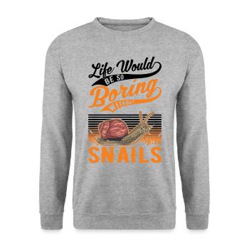 Schnecke Geschenk Weinbergschnecke - Unisex Pullover - Weißgrau meliert - Vorne - Alina (178cm) & Michal (187cm)