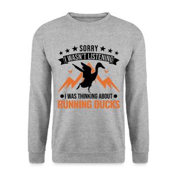 Indian Running Duck Bouteille cadeau Canard Canard - Sweat-shirt Unisexe - gris chiné - Devant - Alina (178cm) & Michal (187cm)