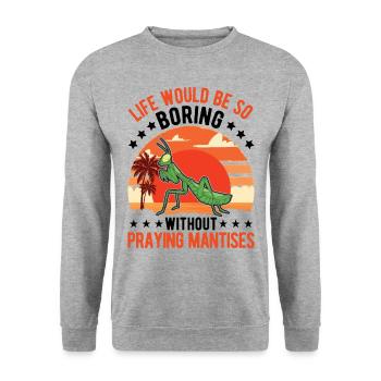 Gottesanbeterin Geschenk Mantis Fangschrecke - Unisex Pullover - Weißgrau meliert - Vorne - Alina (178cm) & Michal (187cm)