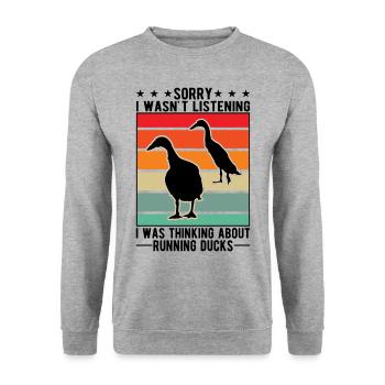 Indian Running Duck Bouteille cadeau Canard Canard - Sweat-shirt Unisexe - gris chiné - Devant - Alina (178cm) & Michal (187cm)